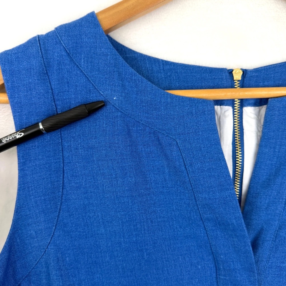 J.Crew Blue Linen Dip Dye Colorblock Shift Dress Sleeveless Pockets Size 4 - Picture 5 of 10